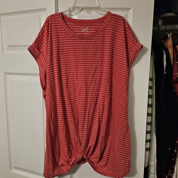 Maurices Tops - Maurices 24/7 Red Striped Tie-Front Women's Top Size 2X
